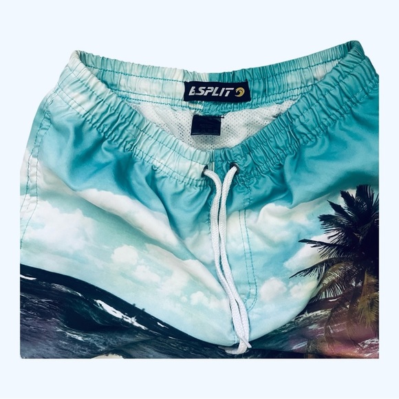 B.Split Swim Trunks Men L multicolored tropical beach print lined elastic waist - Picture 9 of 13